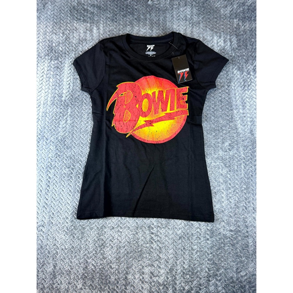 Bowie 75 T Shirt Womens Medium Black Diamond Dogs Graphic Print Crew Neck Cotton
